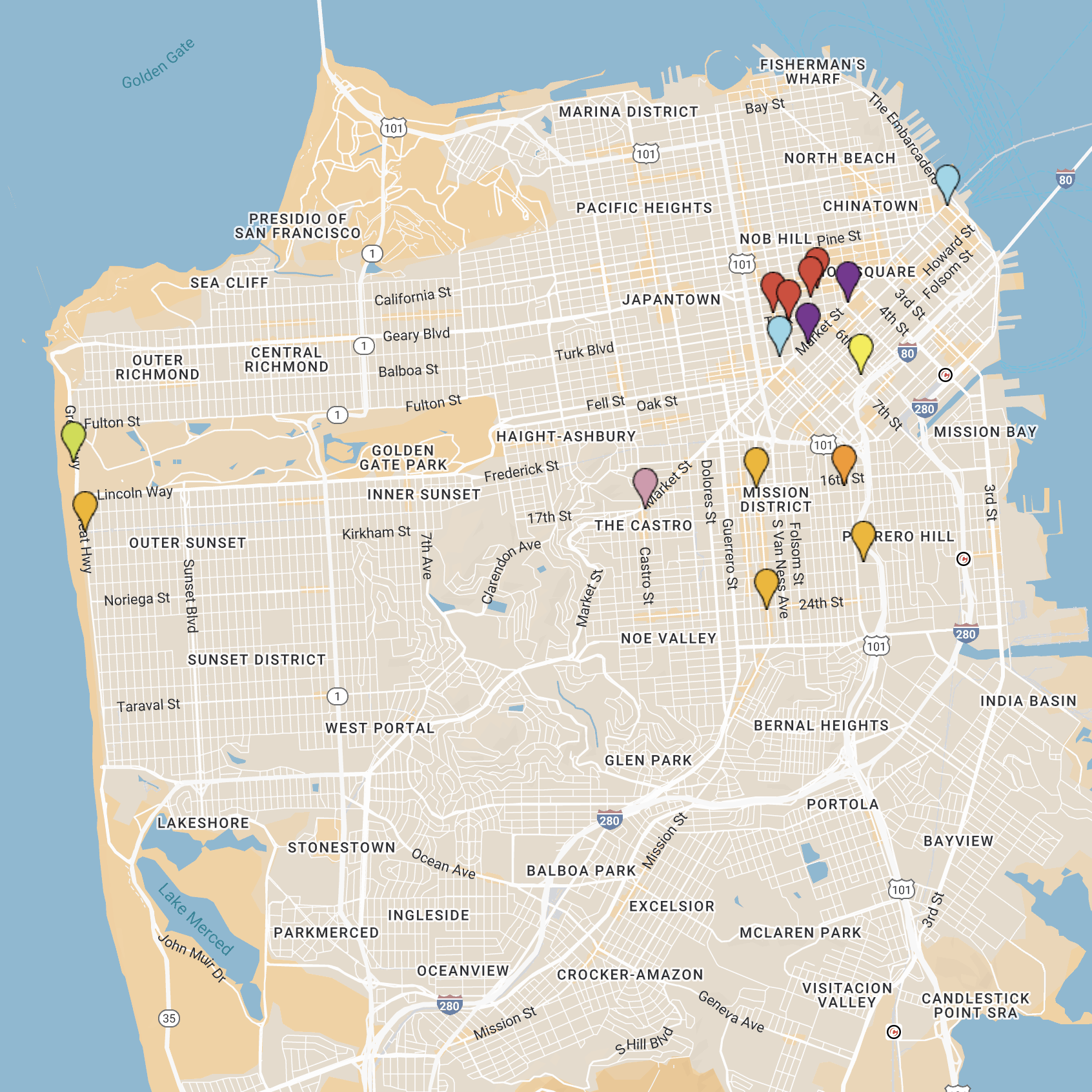 map of pit stop locations in san francisco