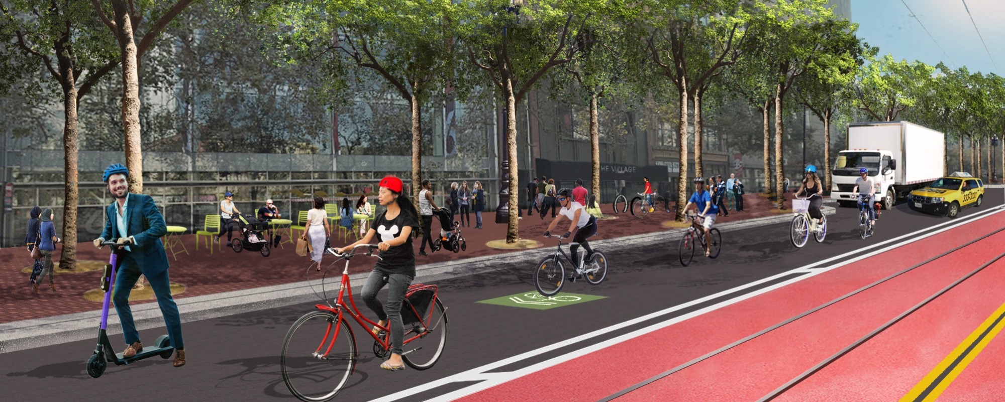 Rendering of Better Market Street Bike Lane Perspective